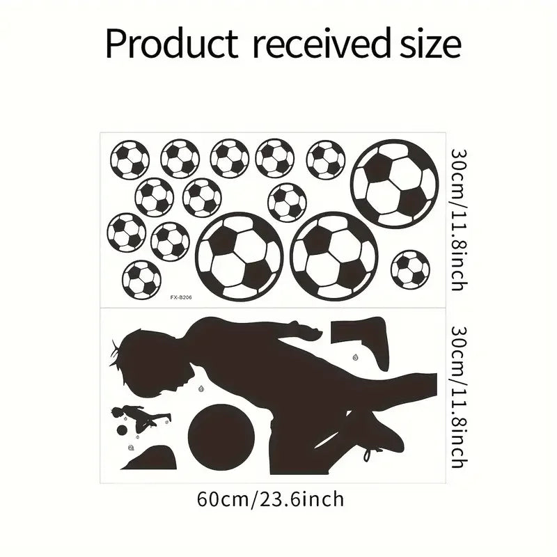 2pcs/set Artistic PVC Wall Decal, Soccer Player Silhouette Mural, Self-adhesive Removable Waterproof Wall Art Sticker For Bedroo
