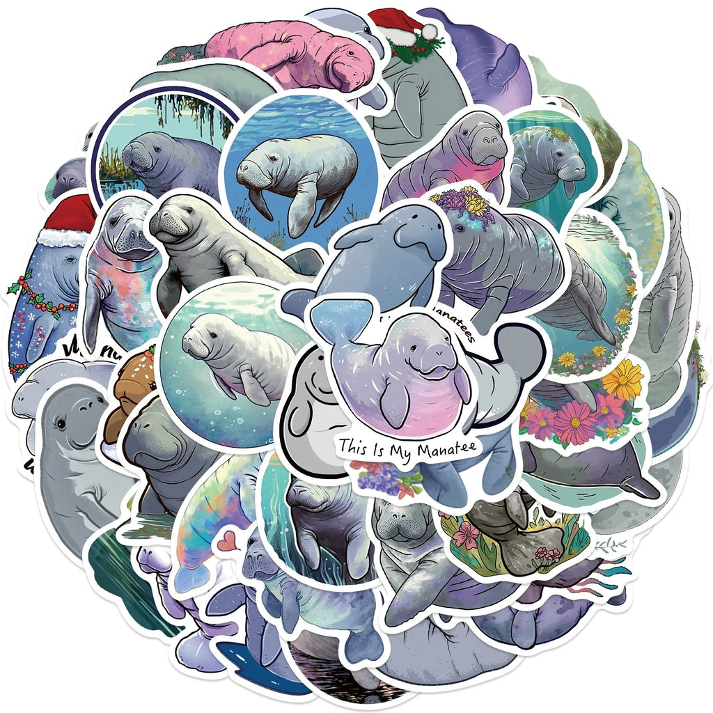 50/100PCS Cartoon Manatee Graffiti Stickers Guitar Notebook Luggage DIY Waterproof Reward Stationery Decoration Stickers