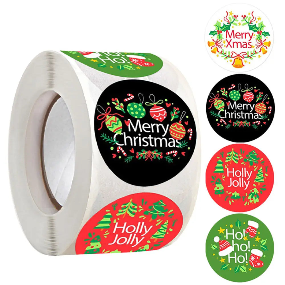 500 Pcs Christmas Thank You Stickers Roll for Small Business,Merry Christmas Wreath Round Label, for Goodie Bags,Gift Favors Box