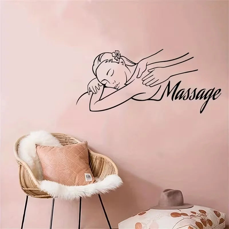 Elegant Spa & Massage Room Vinyl Wall Decal - Relaxing Woman Silhouette with Floral Accent, Matte Finish, Easy-to-Apply Home Dec