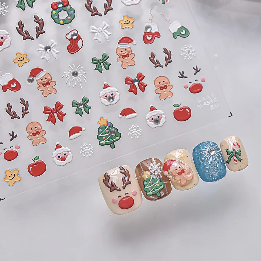 Luxury Crystal Diamond Nail Stickers 5D Cute Apple Christmas Tree Nail Decoration Stickers DIY 3D Happy New Year Manicure Decals