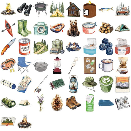 10/30/50PCS Watercolor Outdoor Camping PVC Sticky Sticker Aesthetic DIY Decoration Scrapbooking School Supplies for Kids