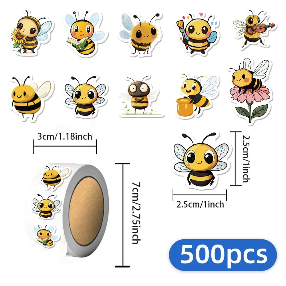 500PCS Cute Bee Reward Stickers 10 pieces 2.5cm/1.0-inch Bee Learning Reward Set Party Gift Stamps