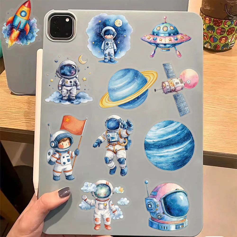 50PCS Space Astronaut PET Plastic Stickers Fun Decorative Phone Cases Laptop Skateboards DIY Decorative Toy Stickers