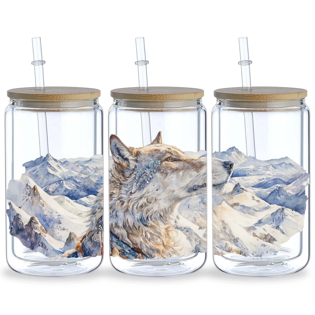 5 sheets Wolf UV DTF Cup Stickers, DTF Transfer Stickers, Waterproof Wipe Transfer Paper for 16oz Glass, Mugs, Crafts, Furniture