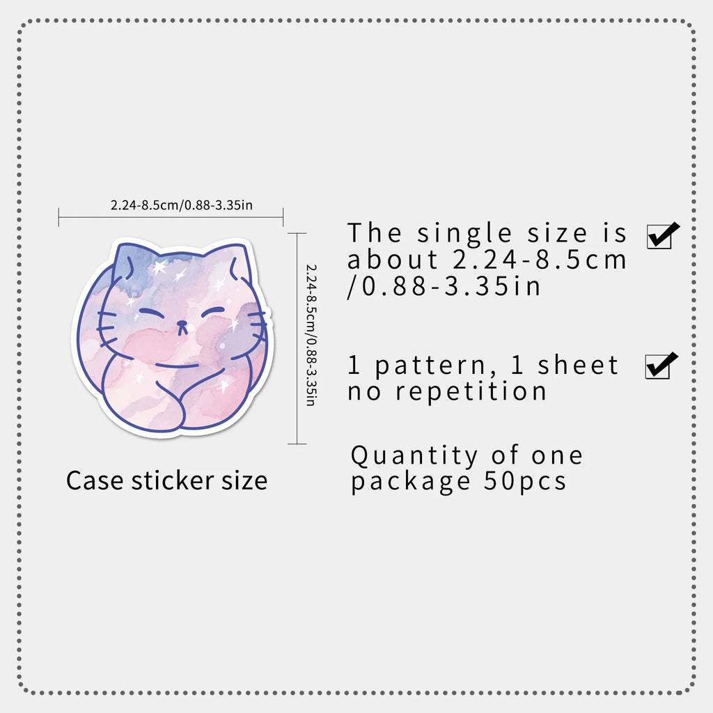 50/100PCS Starry Sky Cat Graffiti Stickers Cartoon Cute Hand drawn Decoration Water Cup Phone Stationery Notebook Reward Sticker
