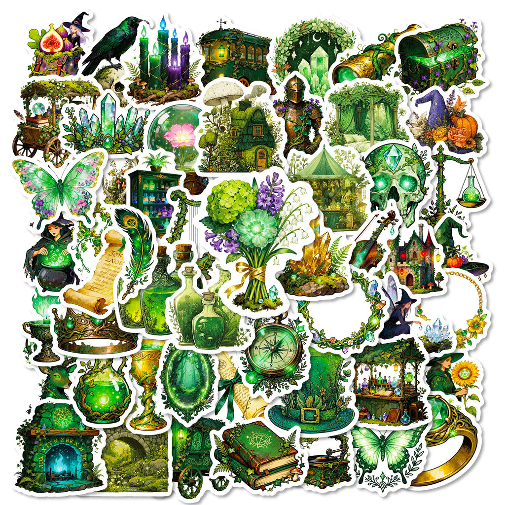 56/112 Pcs Magic Forest Witch Series Self-Adhesive Doodle Stickers for DIY Scrapbook Notebook Helmet Scooter Stationery Box