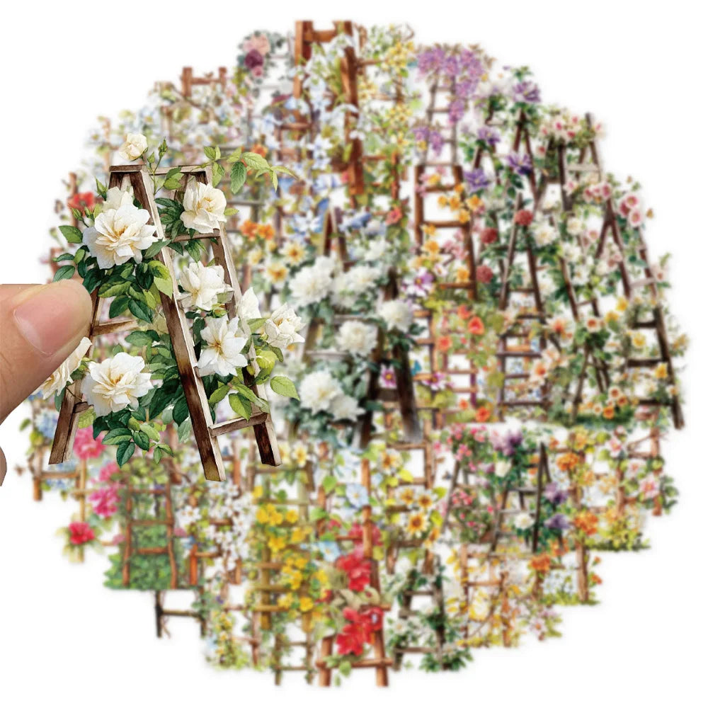 50PCS Creative Simple Flower Ladder Decoration Graffiti PET Stickers DIY Phone Case Laptop Tablet Toy Stickers
