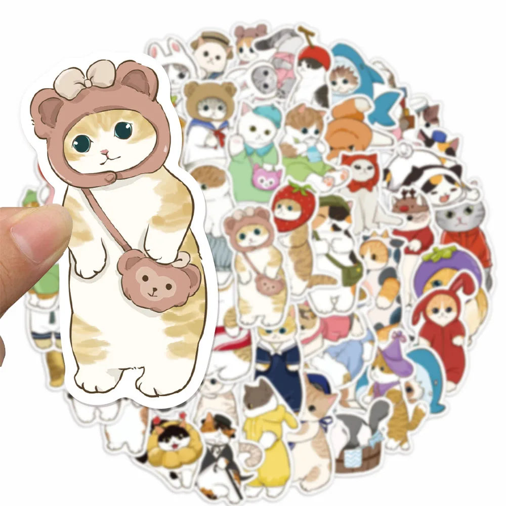 50PCS Creative Popular Clothing Headwear Cat Cute Cartoon Fun Stickers DIY Manual Account Phone Case Notebook Skateboard