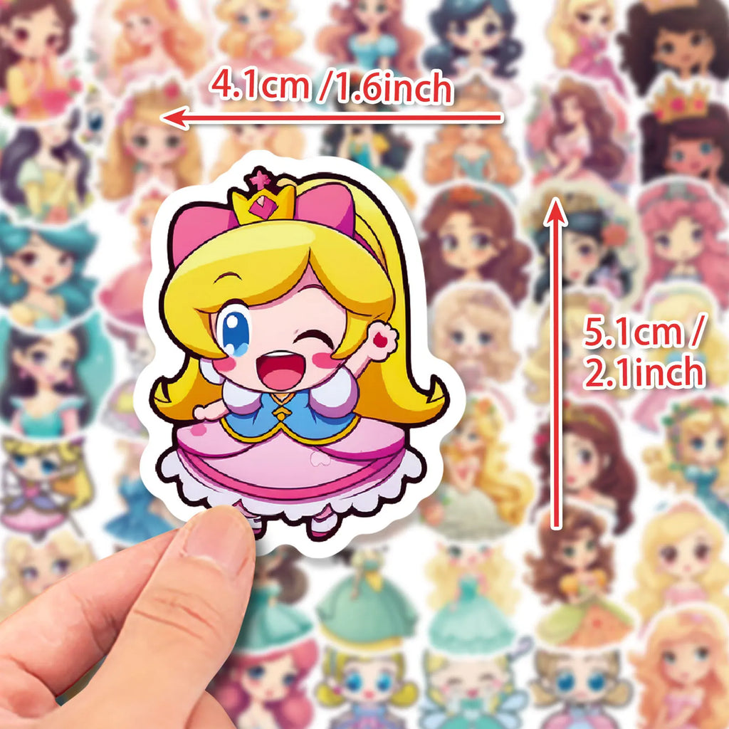 50 PCS Cartoon Dresses Girl Princess Stickers, Kindergarten Children's Toys Doodle Princess Stickers