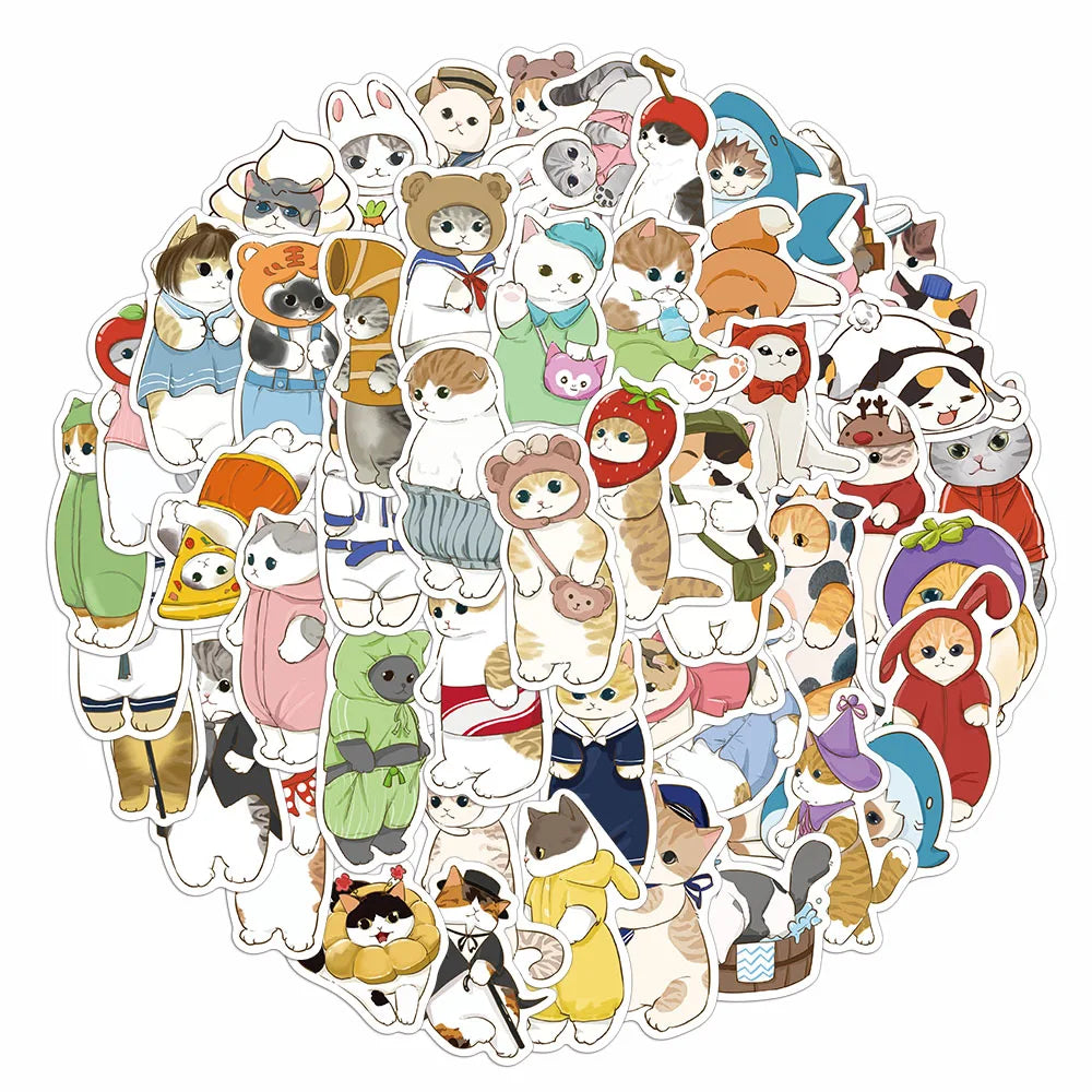 50PCS Creative Popular Clothing Headwear Cat Cute Cartoon Fun Stickers DIY Manual Account Phone Case Notebook Skateboard