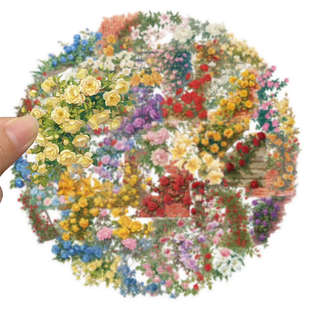 50PCS Retro Flower Flower Decoration Sticker Pack DIY Scrapbook Phone Case Laptop Tablet Transparent Toy Decoration Stickers