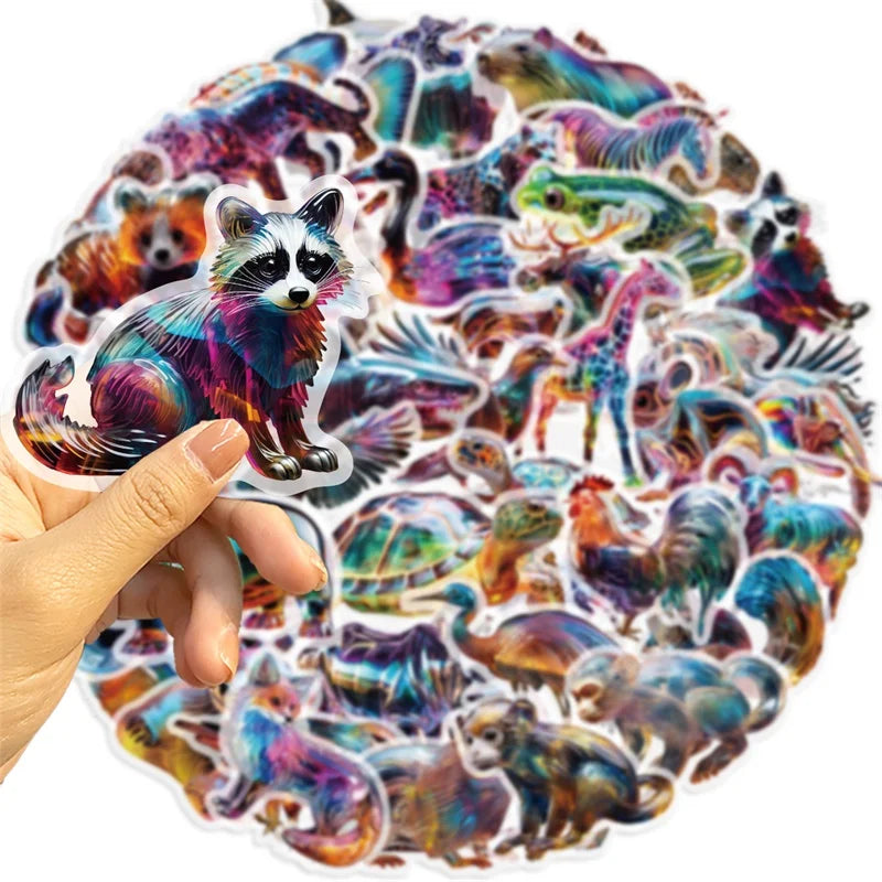 50PCS Color Glass Animals PET Sticky Sticker Aesthetic Korean Stationery DIY Transparent Decoration Scrapbooking School Supplies