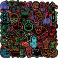 50PCS Neon lights Halloween Stickers Japanese Style Aesthetic Pumpkin Harajuku Cartoon Happy Halloween Paper Wall Room Bar Decor