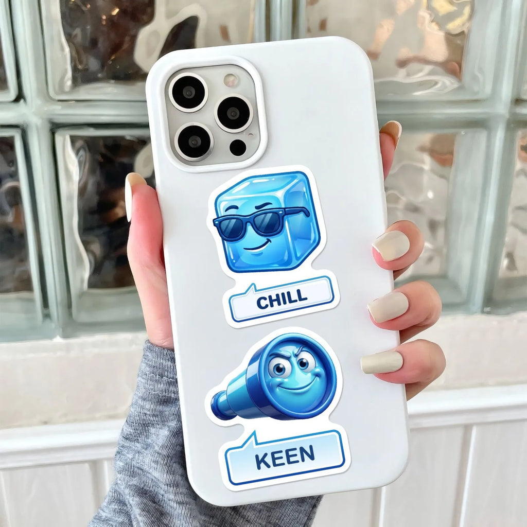 50/100 Pcs Blue Mood Management Stickers Cartoon Emoji Alphabet for Game Phone Toy Shelf File Holder Laptop Decals