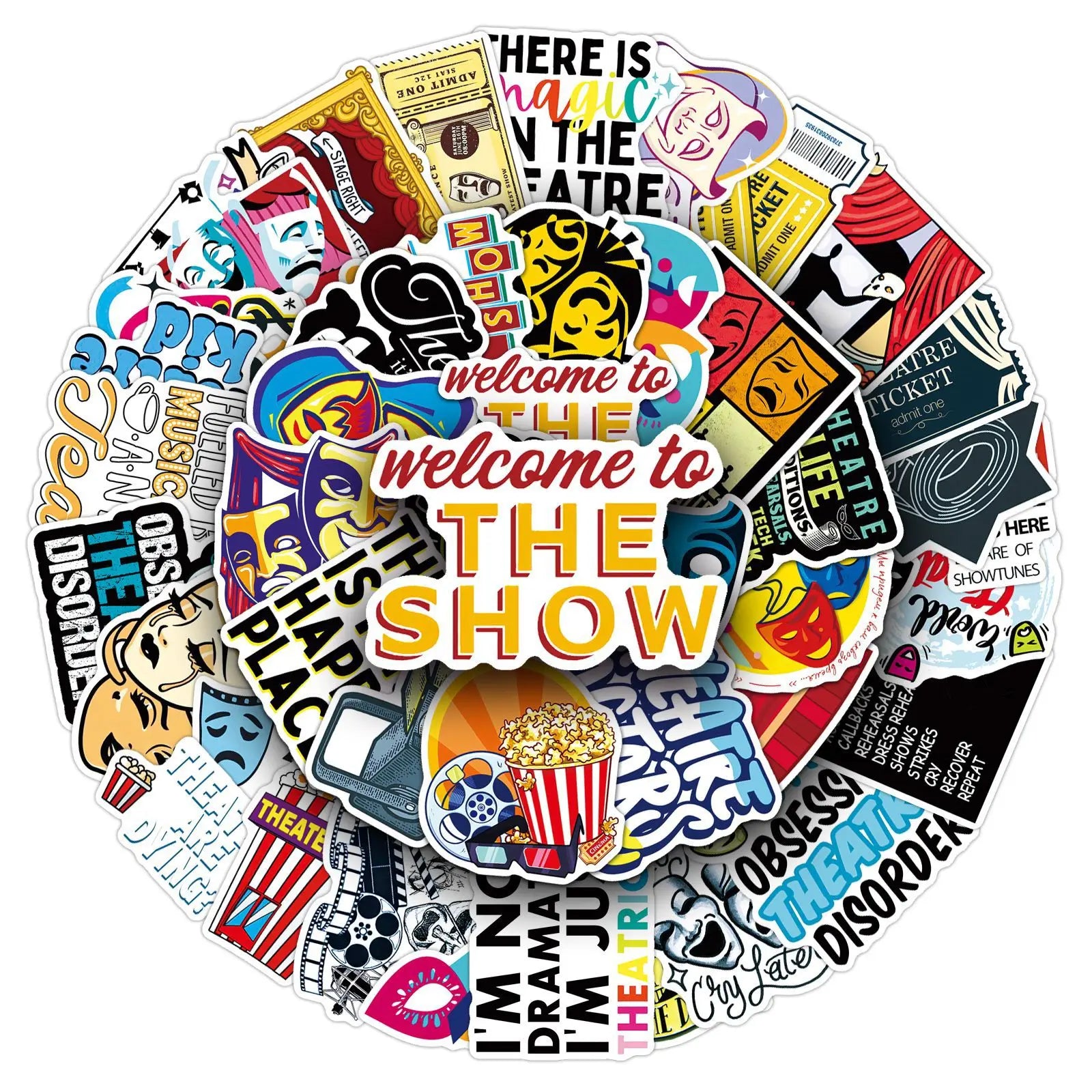 50/100PCS Funny Theater Stickers Drama Circus Cartoon Creative Waterproof Decorative Water Cup Stickers
