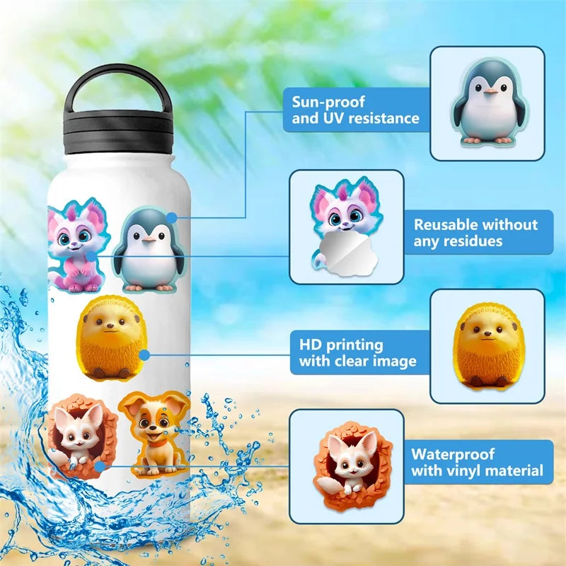 10/30/50PCS Cute 3D Cartoon Animal PVC Sticker Aesthetic Chidlren's Stationery Decoration Scrapbooking School Supplies for Kids