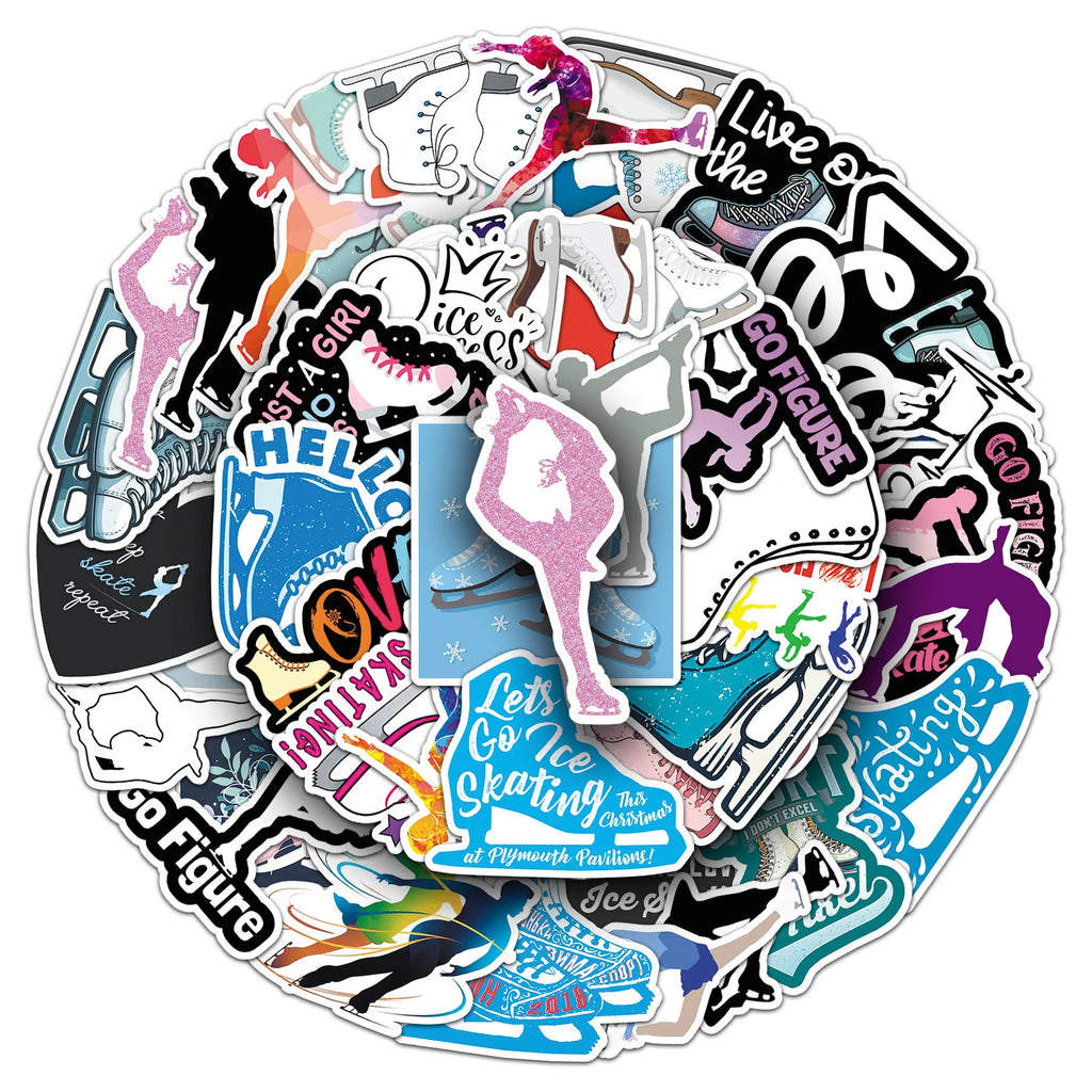 50Pcs Cartoon Ice Skating Sports Doodle Stickers Stationery Laptop Car Computer Water Cup Sled Skateboard DIY Sticker