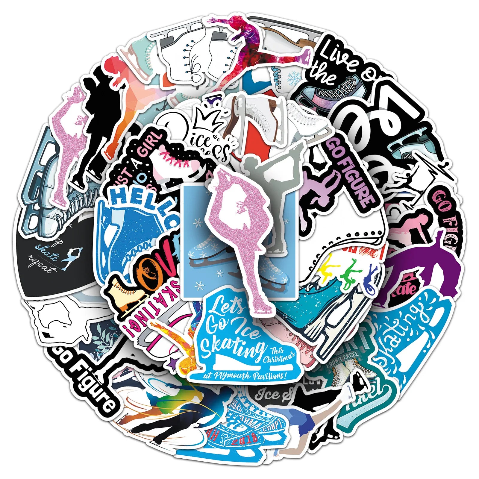 50Pcs Cartoon Ice Skating Sports Doodle Stickers Stationery Laptop Car Computer Water Cup Sled Skateboard DIY Sticker