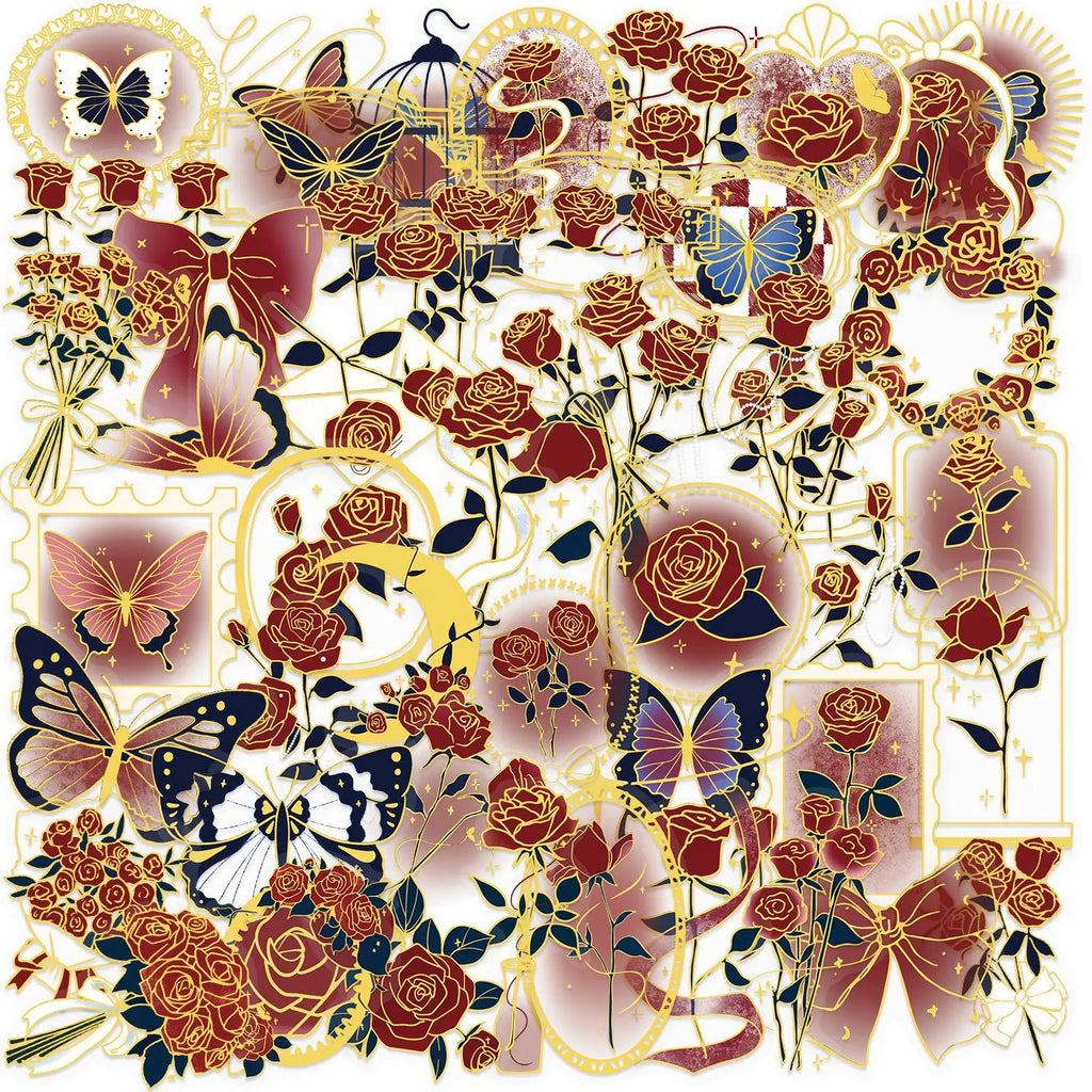 Variety of Cartoon/Flower 50PCS Hot Stamped Transparent PET Stickers Waterproof DIY Mobile Decoration Stationery Notebook Reward