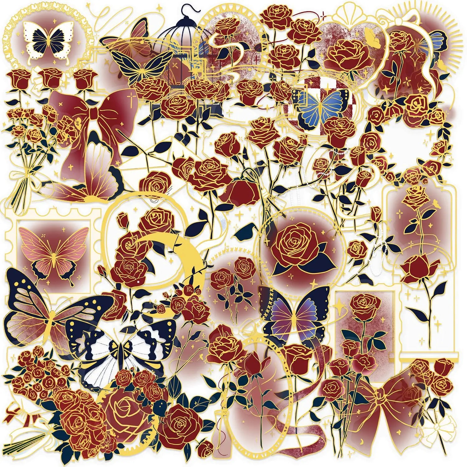Variety of Cartoon/Flower 50PCS Hot Stamped Transparent PET Stickers Waterproof DIY Mobile Decoration Stationery Notebook Reward