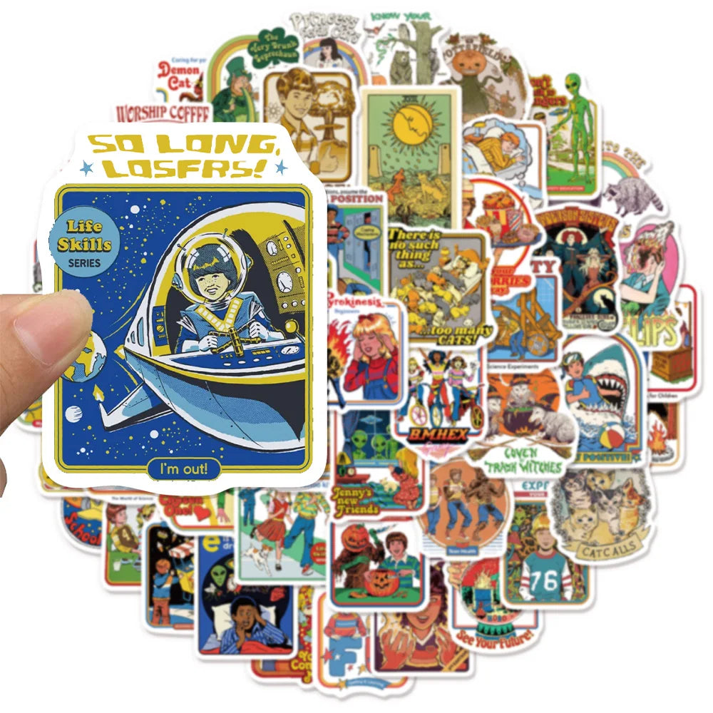 50PCS Creative Humorous Retro Cartoon Decorative Graffiti Stickers DIY Handmade Luggage Skateboard Water Cup Computer Stickers