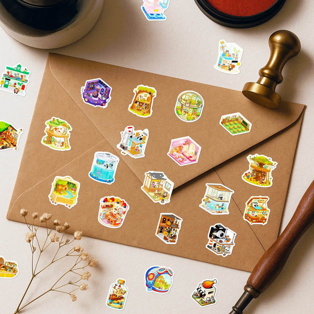 56PCS Cute 3D Scene Stickers, Office School Supplies Children Notebook Stationery Suitcase Waterproof Art Sticker