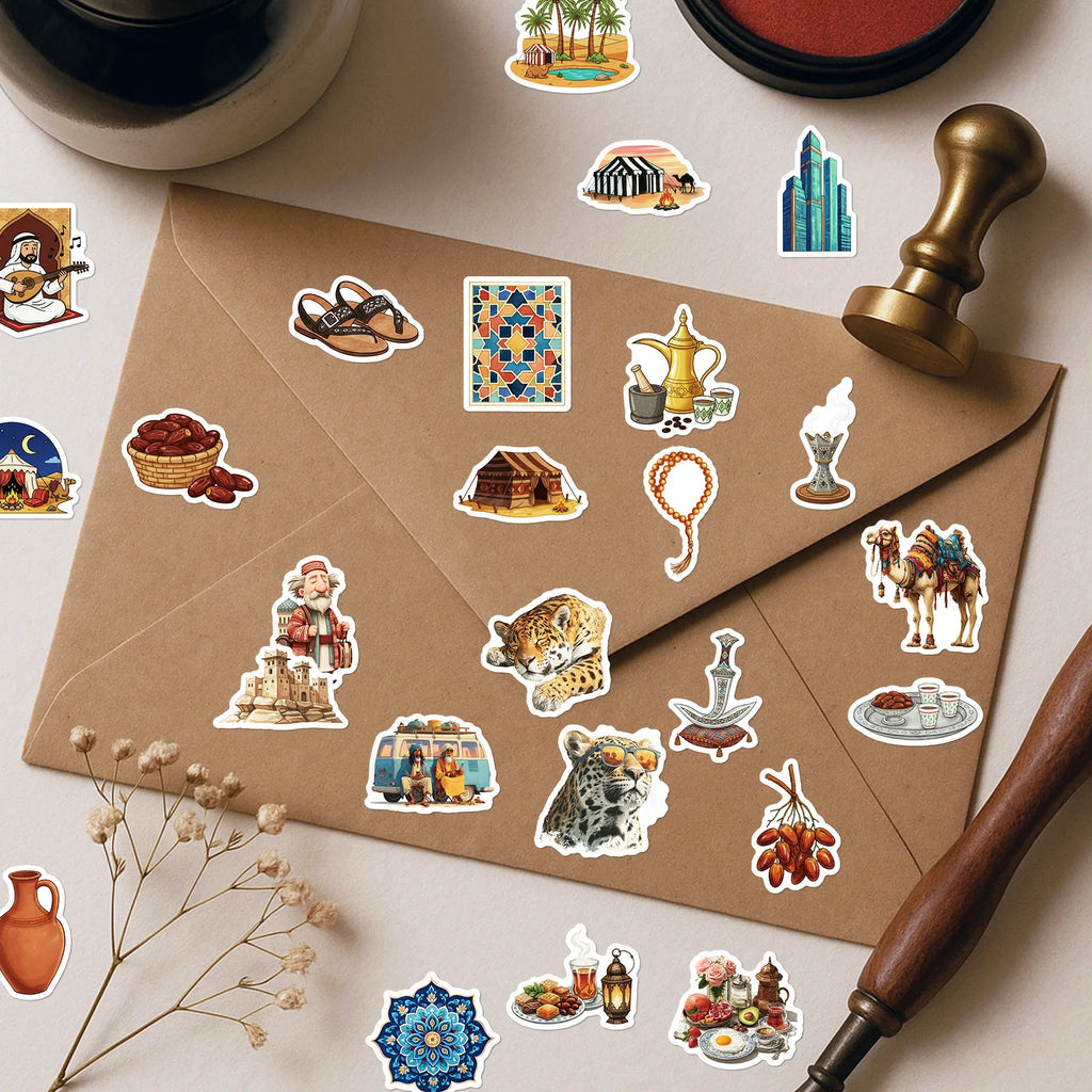 56PCS Arabic Desert Camel Building Elements Graffiti Stickers Student Stationery Notebook Phone Cartoon Decals Stickers