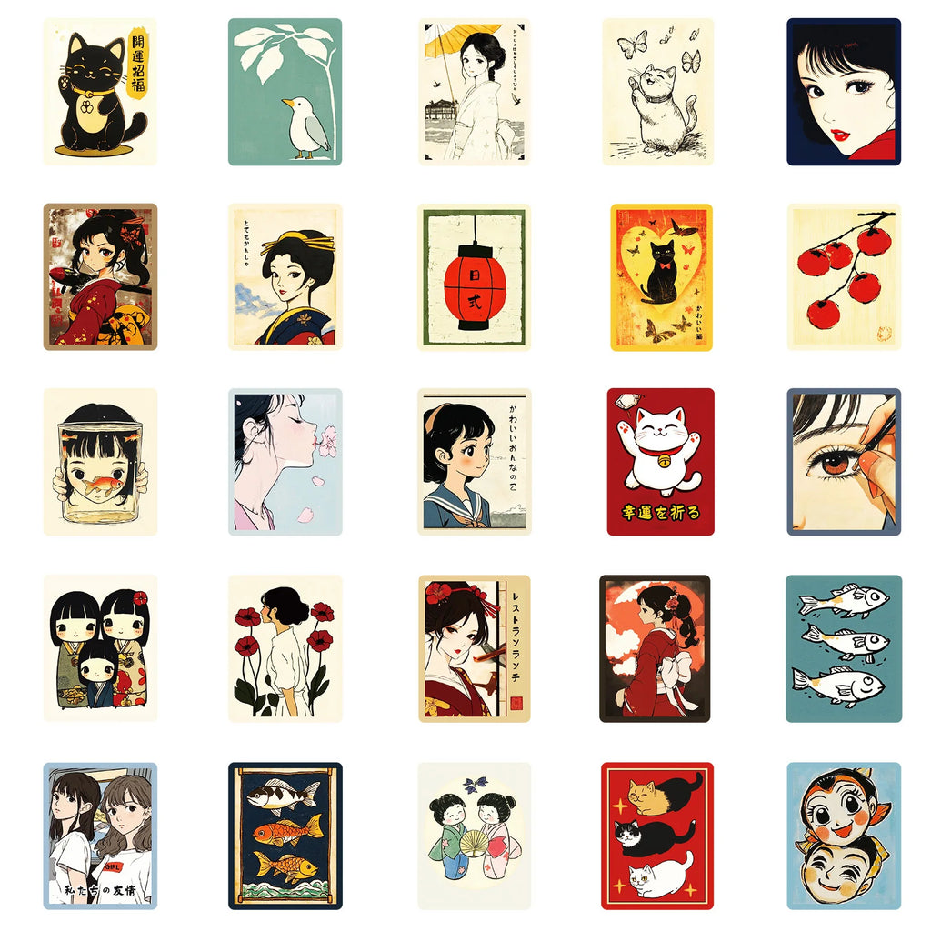 50PCS Japanese Retro Cartoon Anime Stationery Stickers Water Cup DIY Waterproof Decorative Stickers