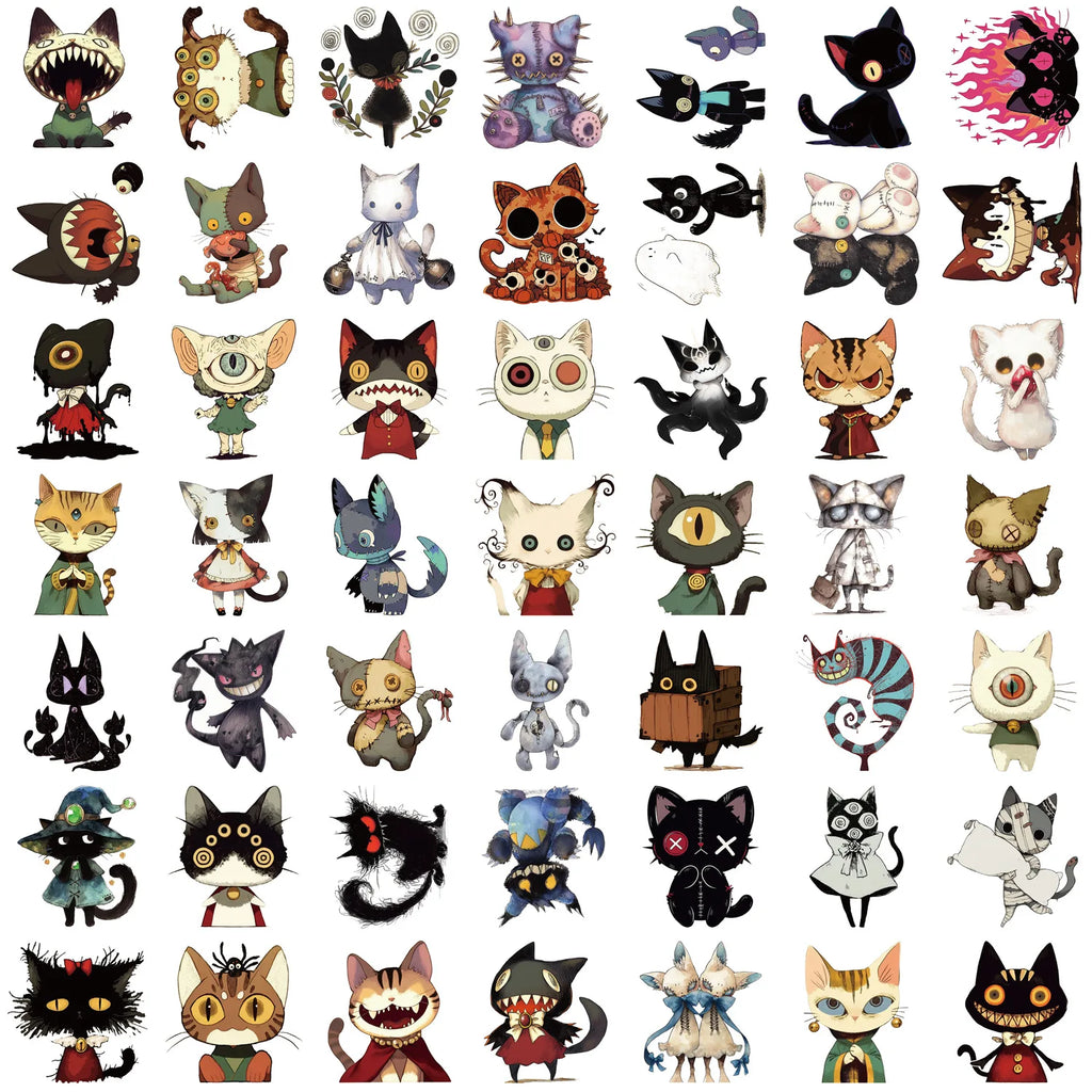 50/100PCS Gothic Weird Cat Graffiti Stickers Decorative Guitar Notebook Luggage DIY Waterproof Stationery Stickers