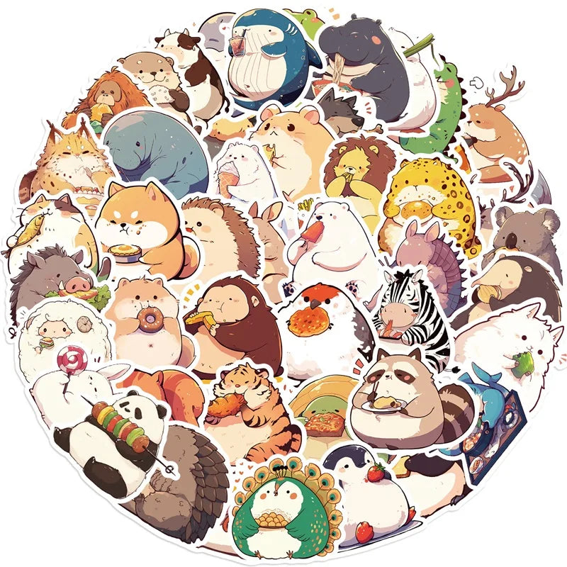 10/30/50PCS Animal Eating PVC Sticky Sticker Aesthetic Children's Korean Stationery DIY Decoration Scrapbooking School Supplies