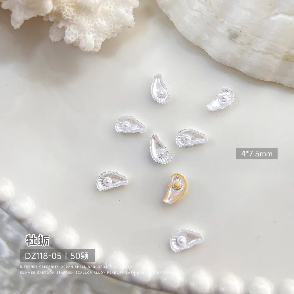 30pcs Ocean Shell Pearl Nail Charms Accessories Pearlescent Shell Aurora Nail Art Rhinestones DIY 3D Cute Nail Decorations Parts