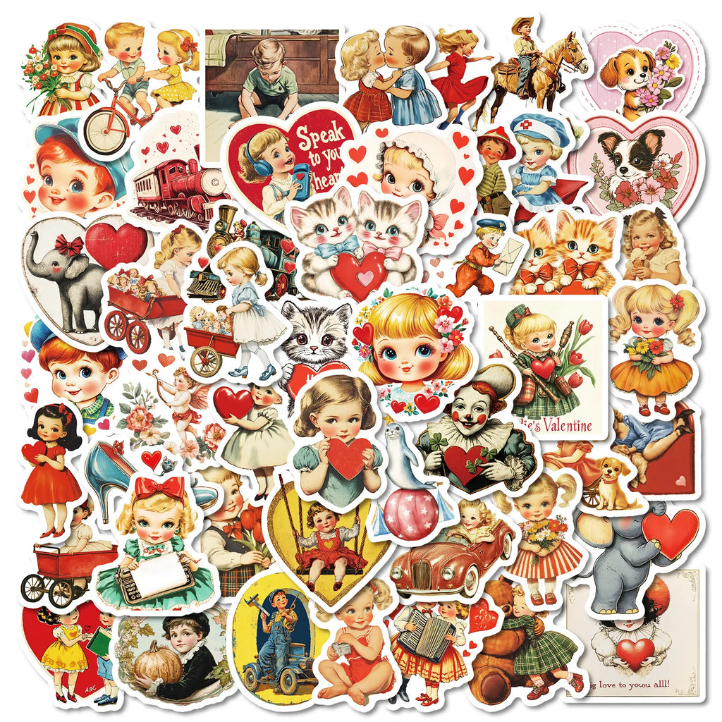 50PCS Retro Cartoon Account Stickers Cute Stickers Luggage Phone Water Cup Computer Decoration Waterproof Stationary Stickers