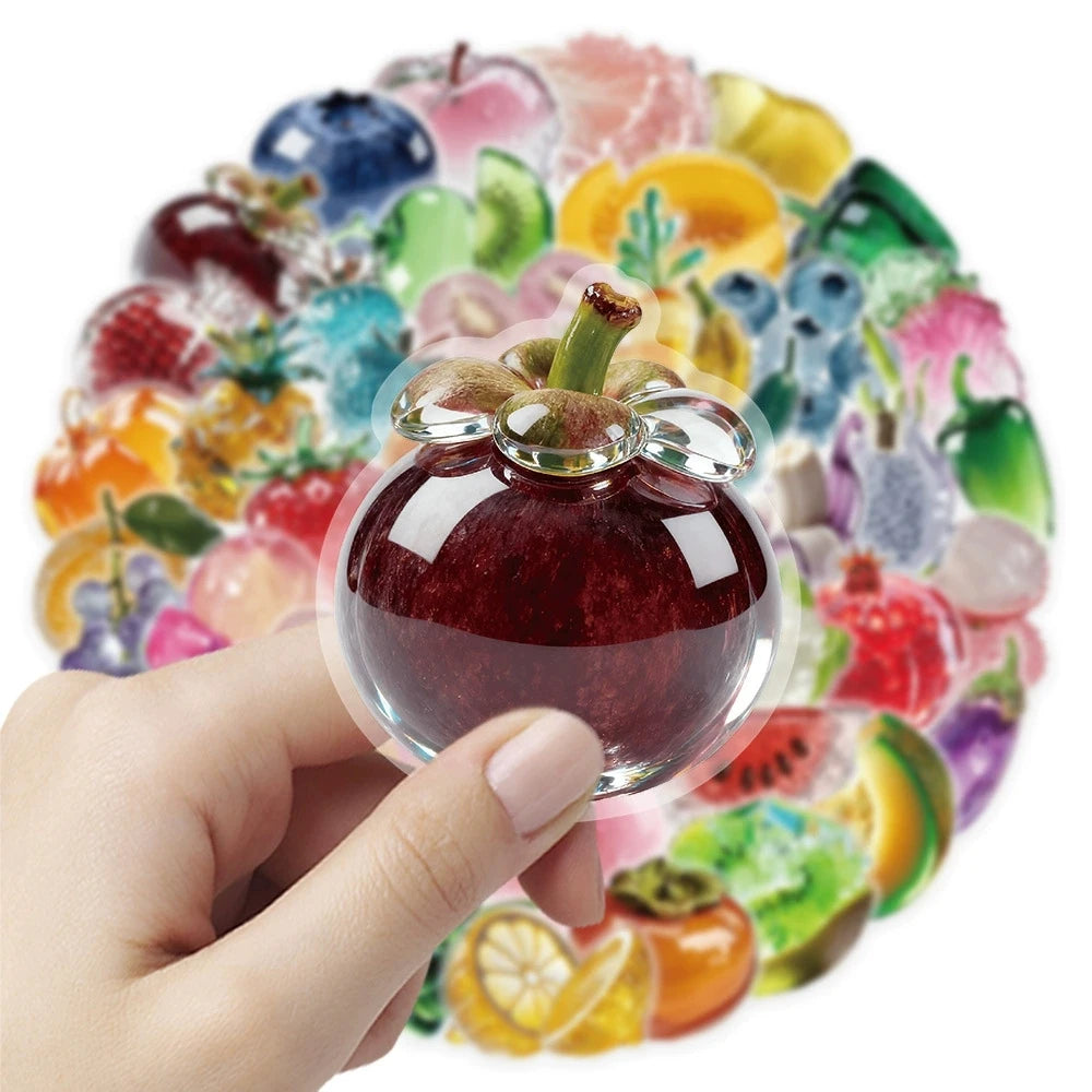 50/100PCS Transparent Fruit & Vegetable Food Stickers PET Waterproof Decor DIY Stationery Notebook