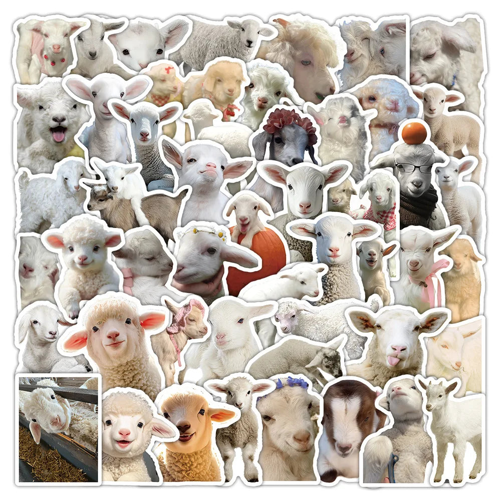 50PCS Realistic Lamb Stickers, Cute Sheep Children Student Stationery Notebook Phone Case Journal Waterproof Decorative Sticker