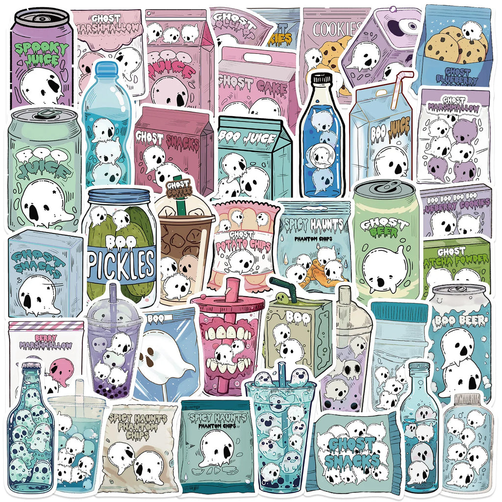 50PCS Cartoon Halloween Food Graffiti Stickers Decorate Guitar Notebook Stationery Luggage DIY Waterproof Stickers