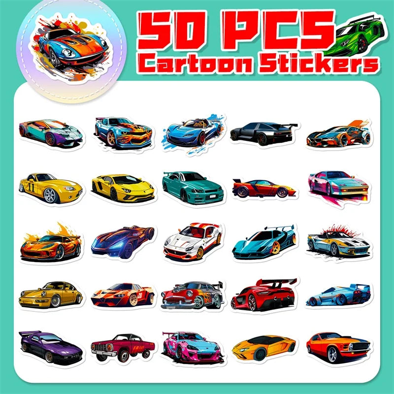 10/30/50PCS Cute Cool Car PVC Sticky Sticker Aesthetic DIY Korean Stationery Decoration Scrapbooking School Supplies for Kids