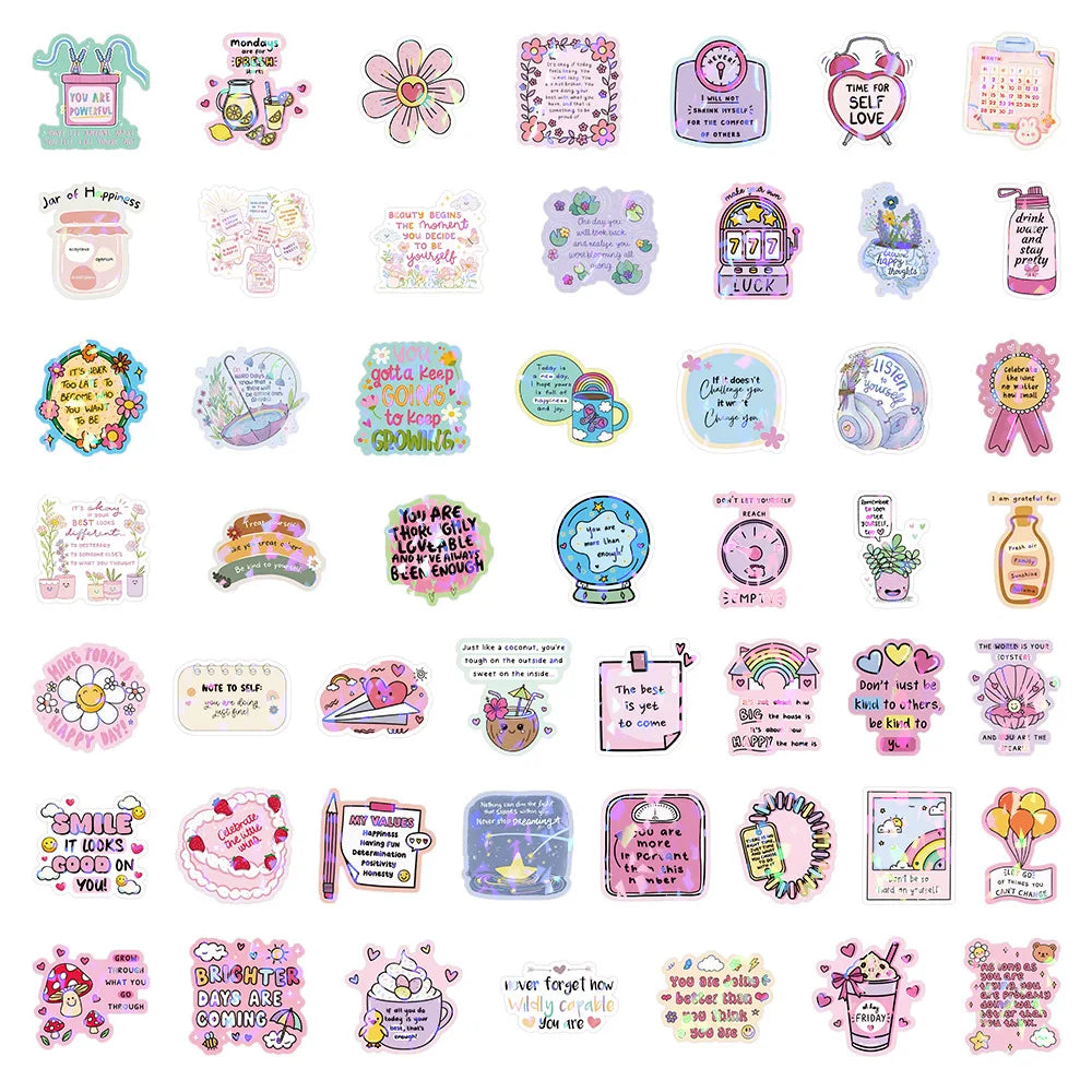 50/100Pcs Inspirational Text Aesthetic Sticker Flash Film Decals Office Stationery School Supplies Car Headset Water Cup Sticker