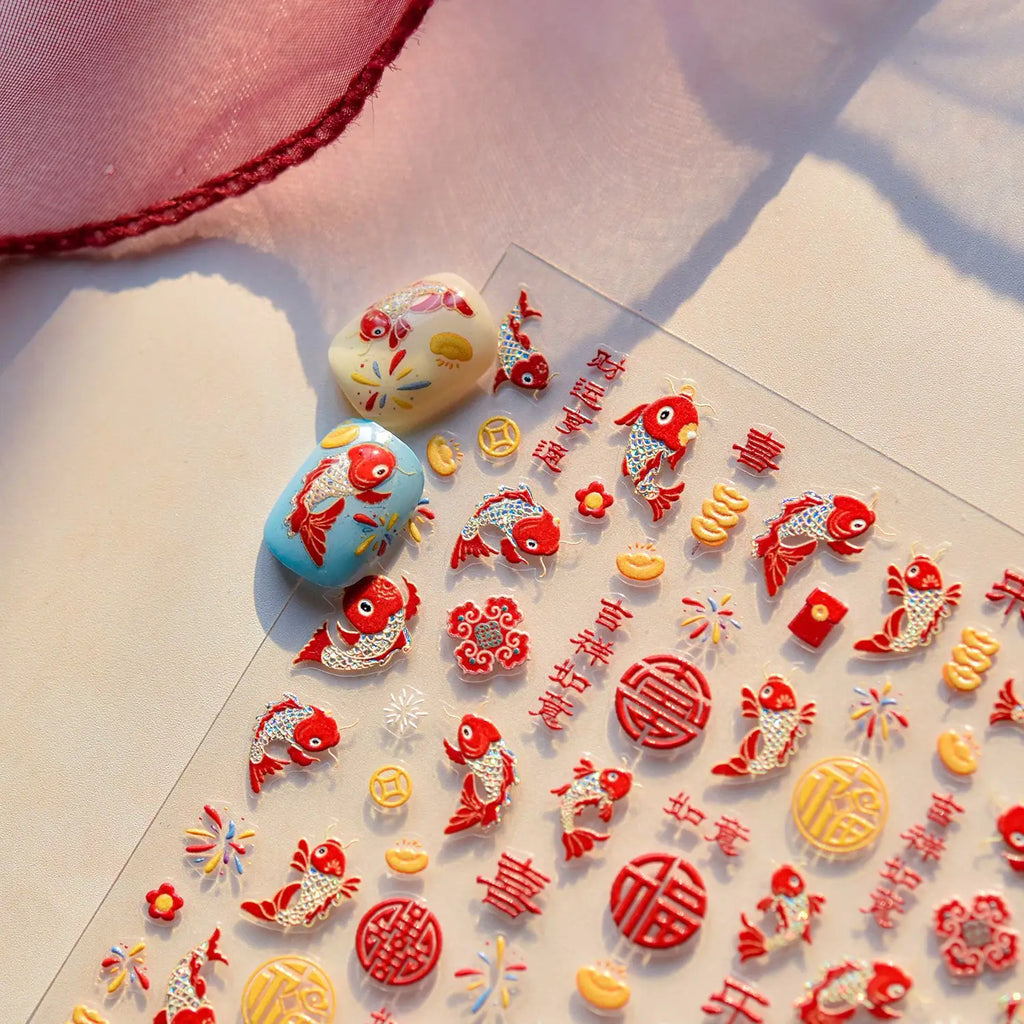 Cute Graffiti Lines Nail Art Stickers 5D Embossed Butterfly Rabbit Nail Art Accessory Stickers DIY Japanese Self Adhesive Decals