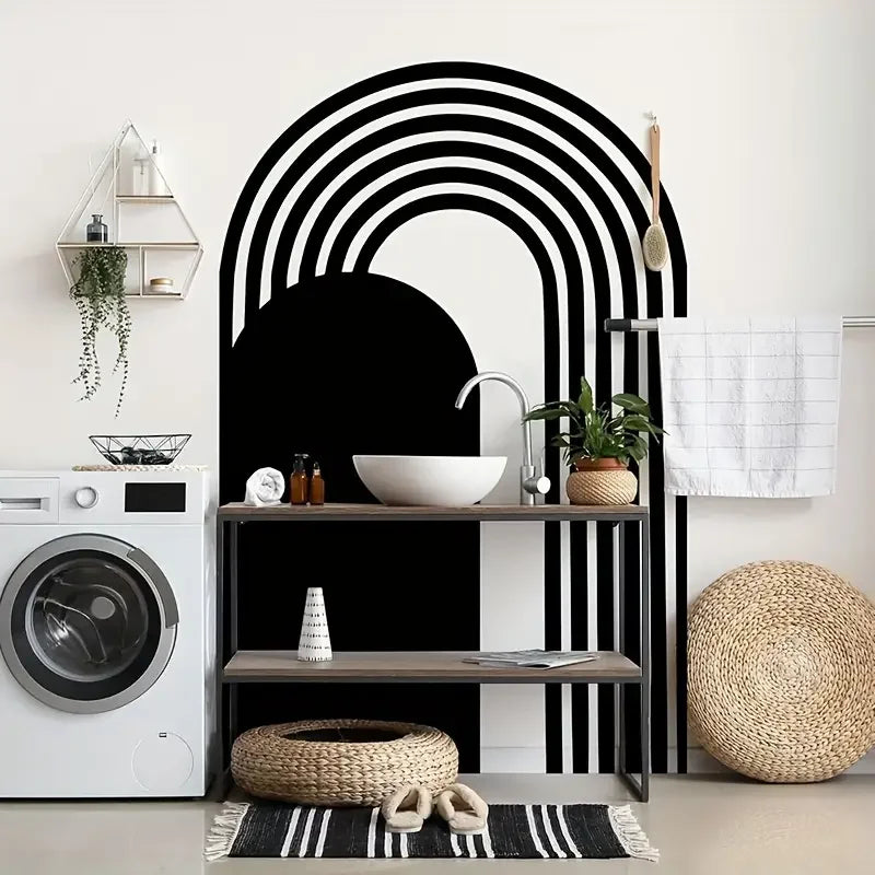 Geometric Removable Self-Adhesive, Suitable for Decorating Walls in Minimalist Style Archway Striped Black Wall Stickers,