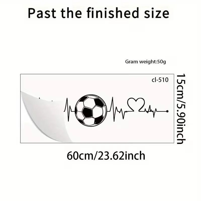 Contemporary Retro Football Sticker - Self-Adhesive Vinyl Decal with EKG Line Design, Black & White Heart Patterns, Perfect for