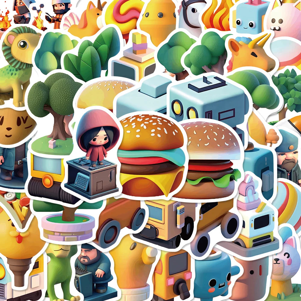 50PCS 3D Small Object Sticker Creative Waterproof Stationery Home Aesthetic PVC Reading Books Notebook Phone Car Stickers ﻿