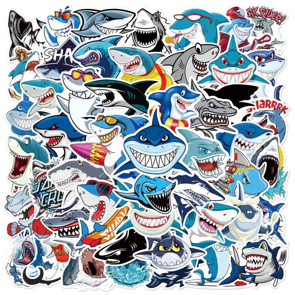 50 sheets Cartoon Shark Graffiti Sticker For Suitcase Skateboard Helmet Toy Phone Case Vinyl Waterproof Sticker
