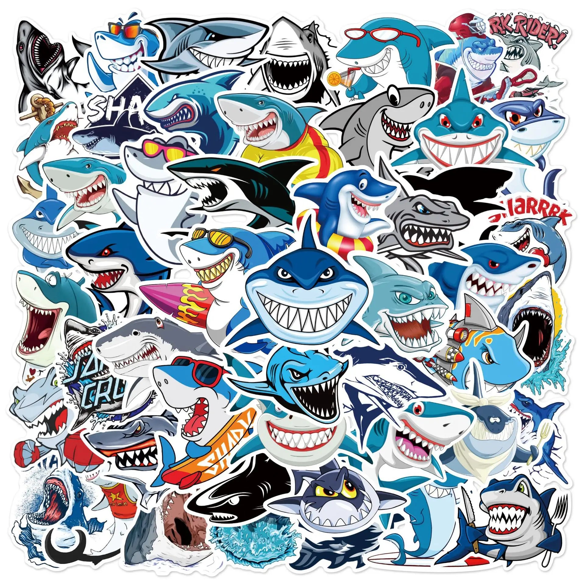 50 sheets Cartoon Shark Graffiti Sticker For Suitcase Skateboard Helmet Toy Phone Case Vinyl Waterproof Sticker