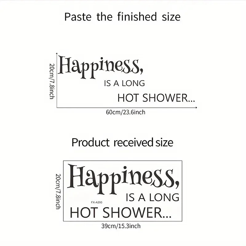 Black Western Theme Bathroom Wall Decal - "Happiness is a Long Hot Shower" Self-Adhesive Home Decor Sticker for Bathtub and Show