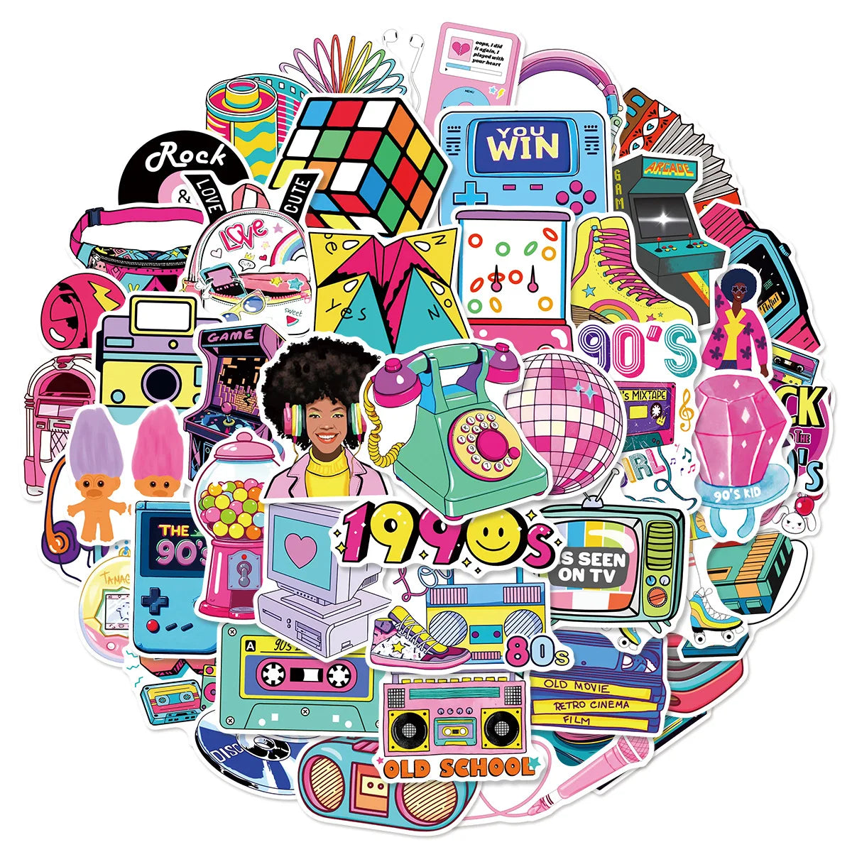 50-Pack 80s 90s Cartoon Graffiti Stickers Student Stationery Luggage Tablet Motorcycle Notebook Decorative Stickers