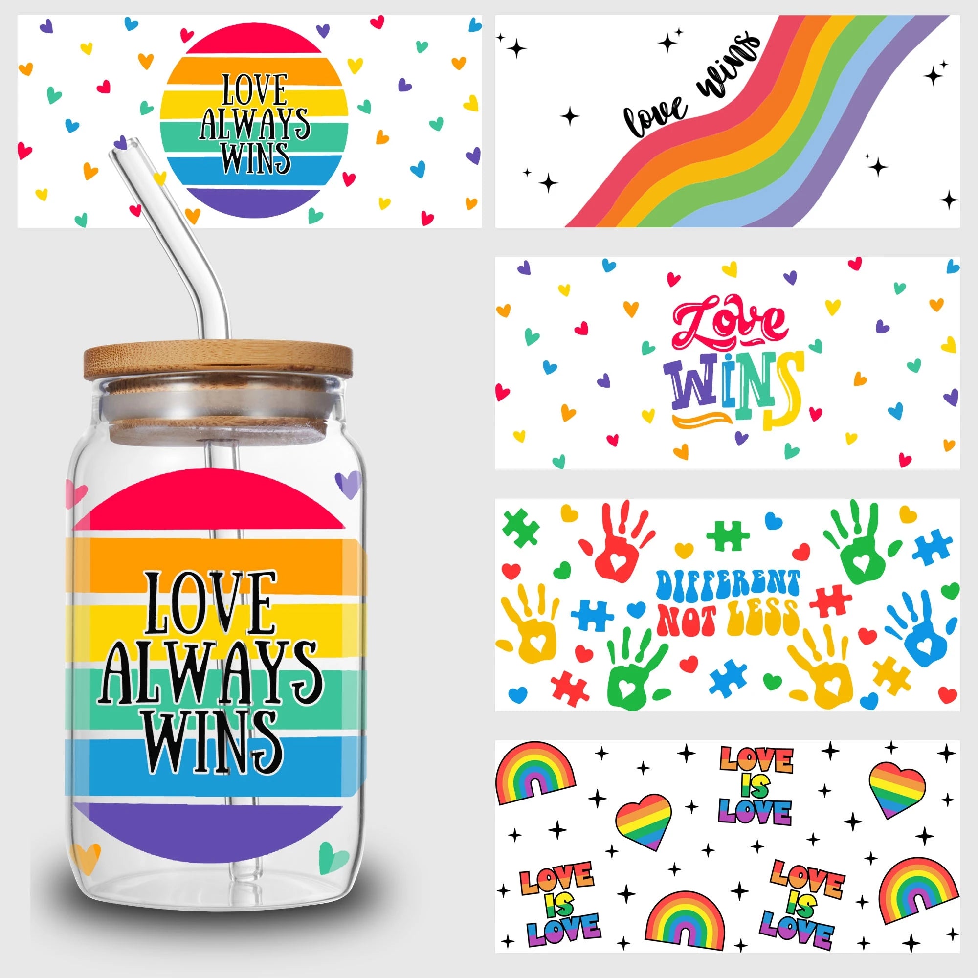 5 sheets Cartoon UV DTF Cup Stickers, DTF Friction Transfer Stickers, Waterproof Transfer Stickers for 16oz Glass Cup