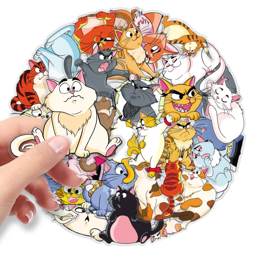 50/100PCS Transparent PET Funny Cat Sticker Cute Kitten Cartoon Waterproof Decoration DIY Laptop Stationery Sticker