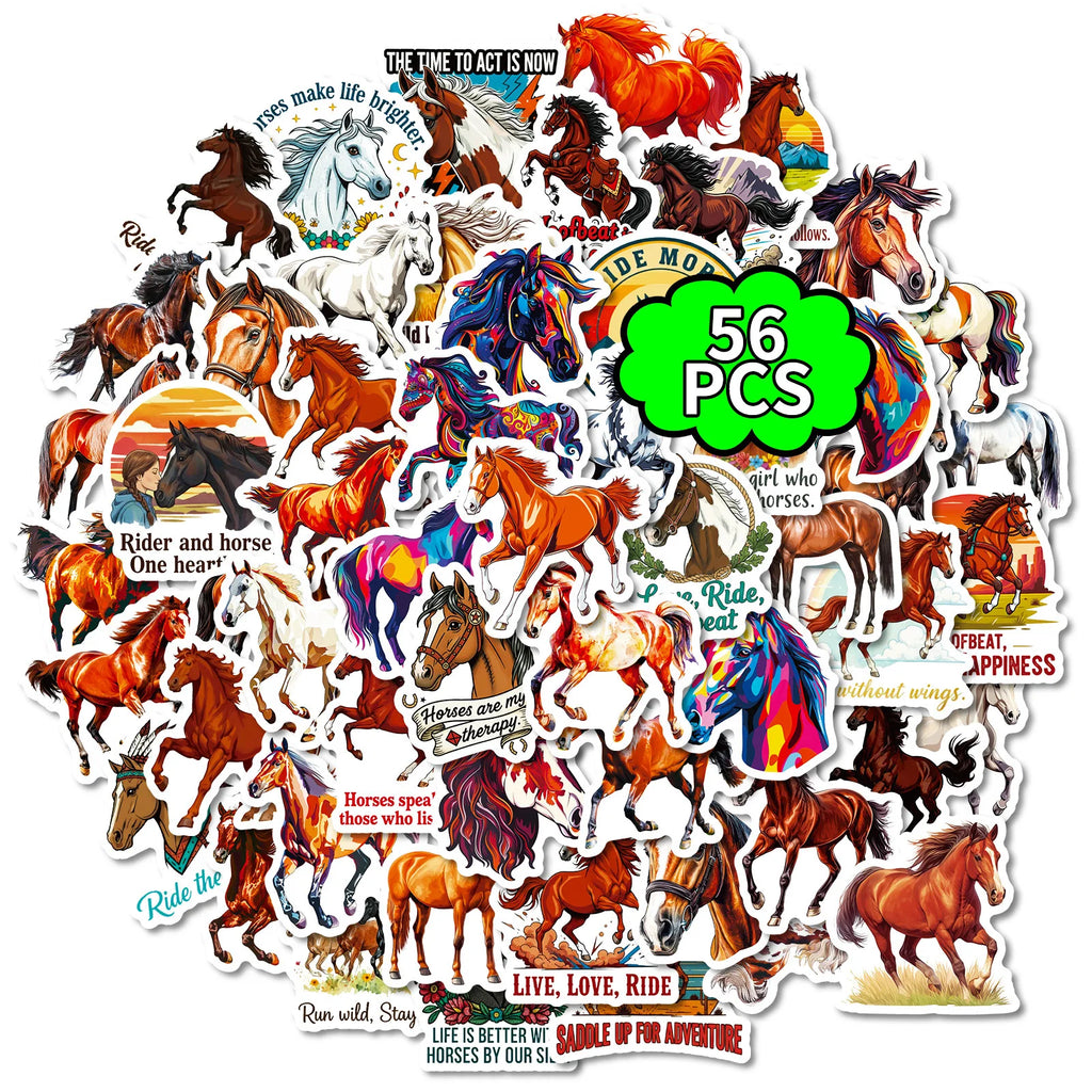 56PCS Colorful Horse Motivational Stickers Office Supplies Gift Box Helmet DIY Decoe Art Decals Sticker