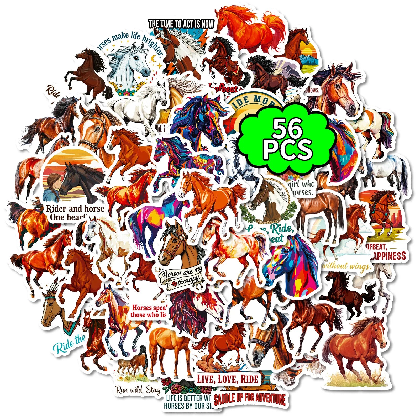 56PCS Colorful Horse Motivational Stickers Office Supplies Gift Box Helmet DIY Decoe Art Decals Sticker